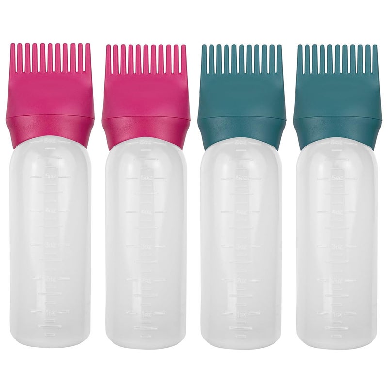 FZWONVUC 4 Pack Root Comb Applicator Bottle, Hair Oil Comb Applicator for Hair Dye, Shampoos, Salons (Red+Green) - Image 1